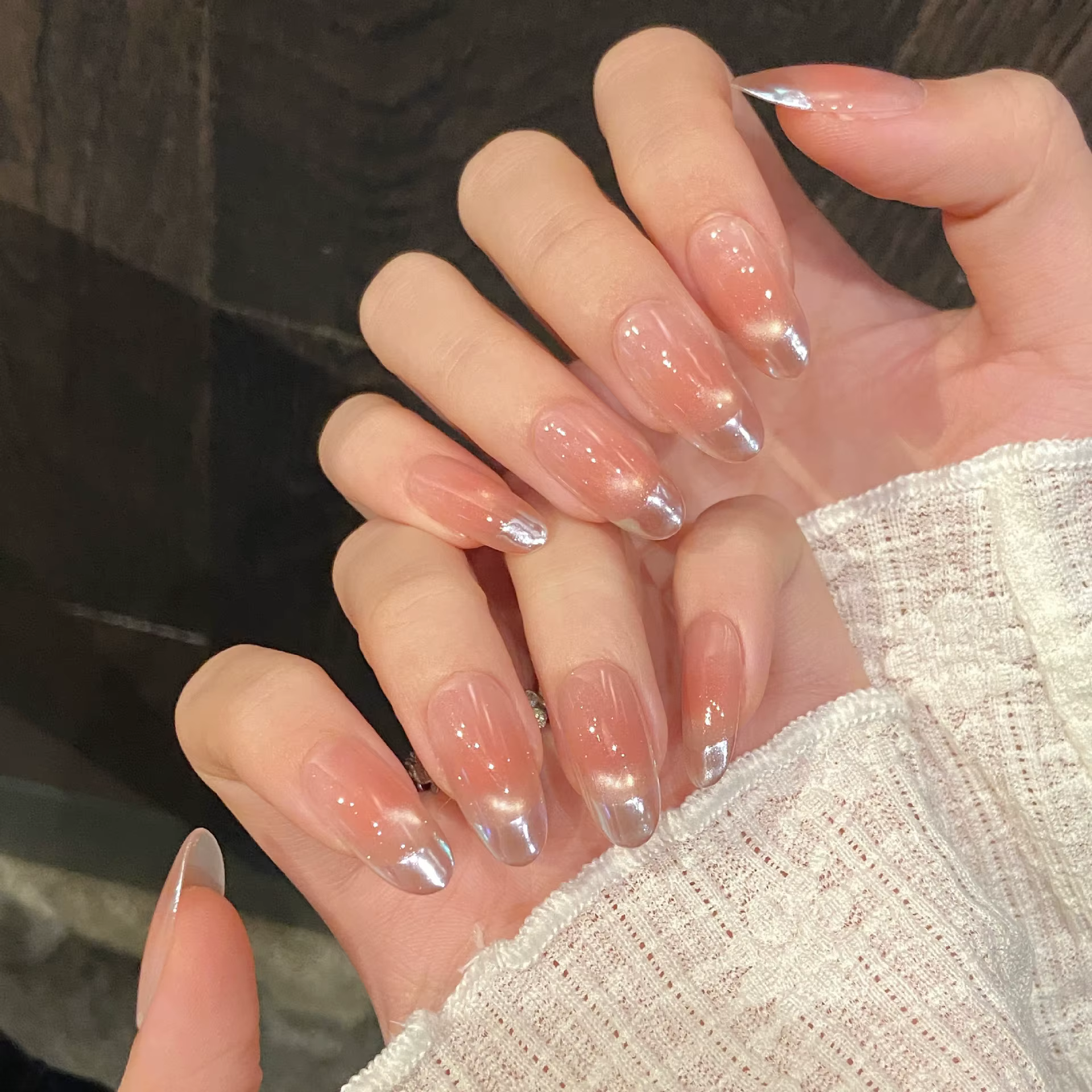 10 pièces Simple fait à la main faux ongles pointe dégradé rose Design faux ongles Art réutilisable 