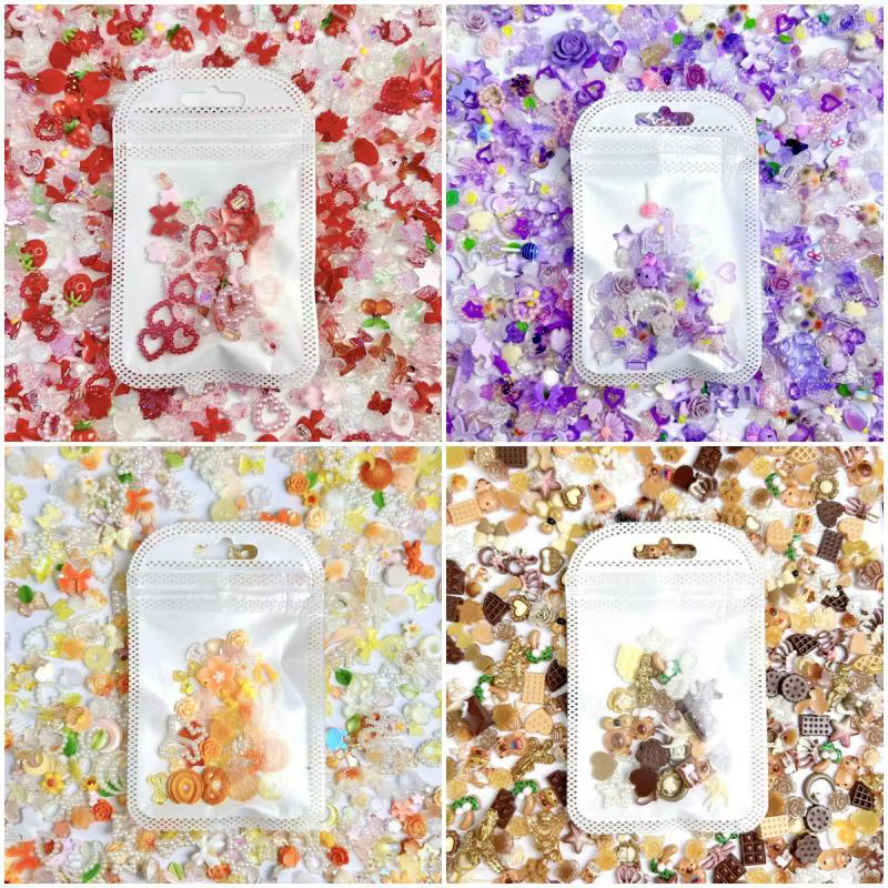 Breloques mignonnes mélangées au hasard pour ongles, nœud, fleur, étoile, coeur, perle creuse douce,