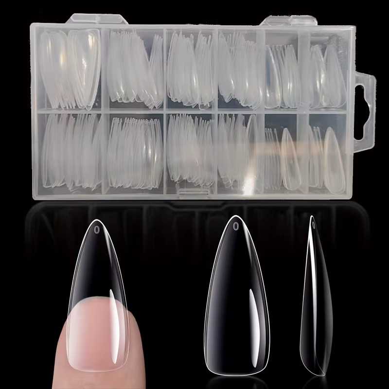 240 pièces longs pointes d'ongles en Gel doux clair couverture complète amande presse sur ongles acr