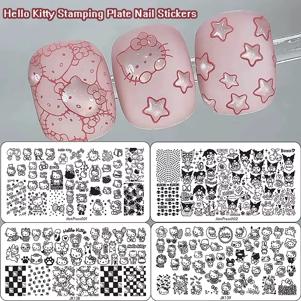 1 plaque de stamping Hello Kitty en acier inoxydable, motif points de pois, pour nail art, plaque de