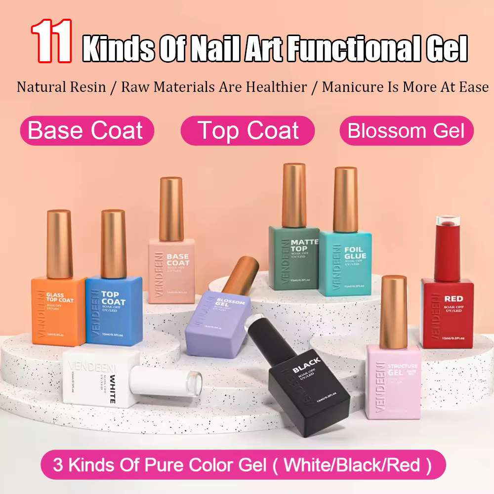 Vendeeni 11 types d'art des ongles Gel fonctionnel couche de finition couche de base russe mat couch