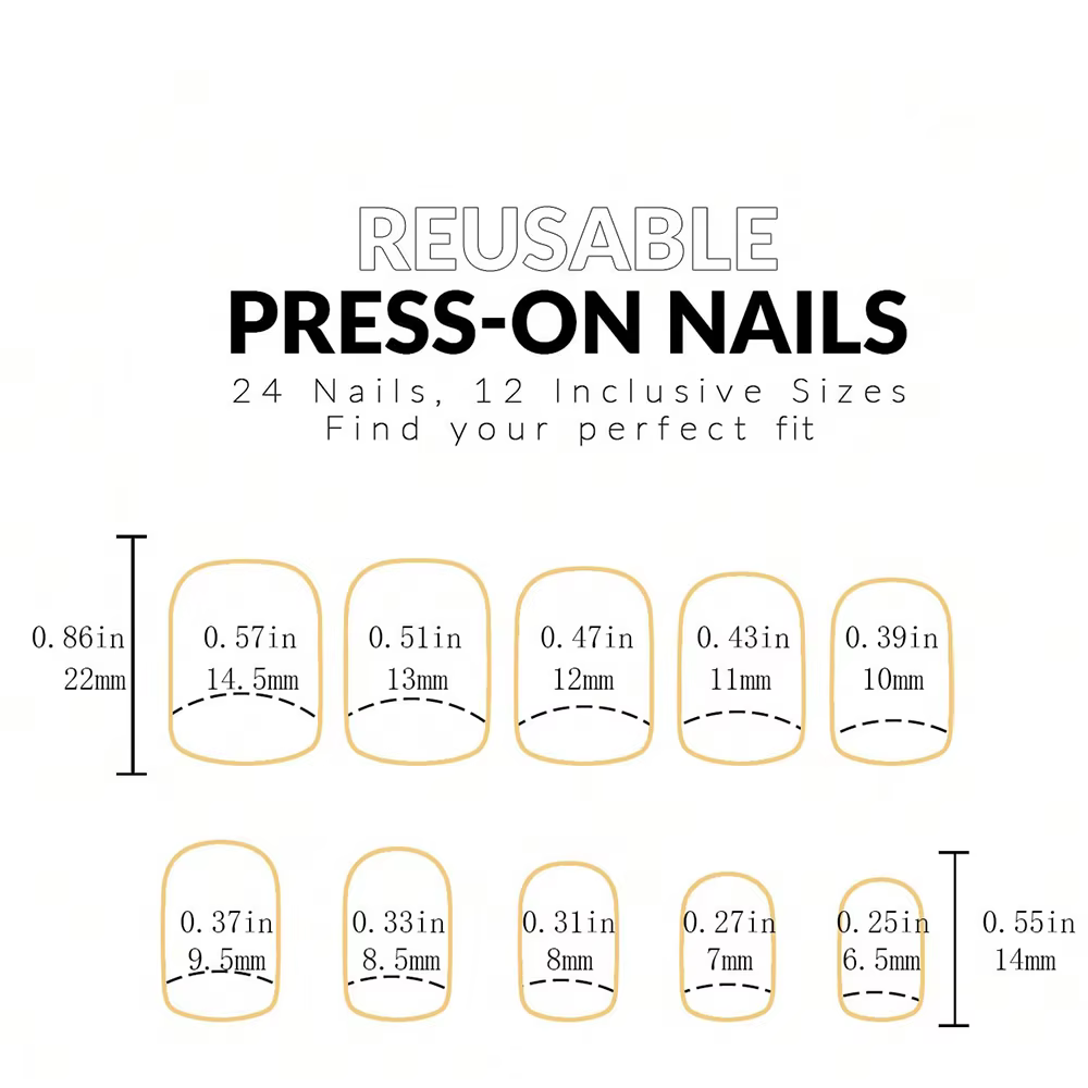 ARTAUG 24 pièces presse moyenne sur les ongles carré noir haute Saturation ongles breloques presse s