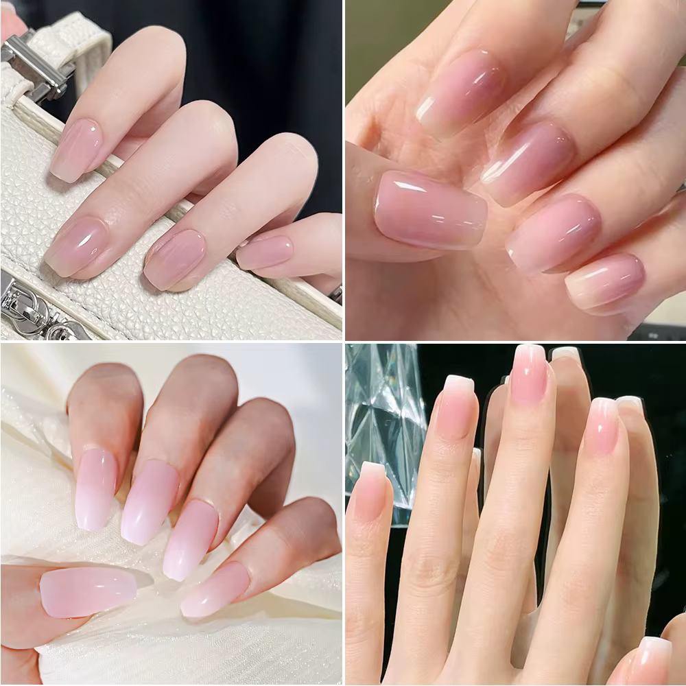 120 pièces rose Ombre moyen cercueil presse sur ongles brillant à la main acrylique faux ongles cons