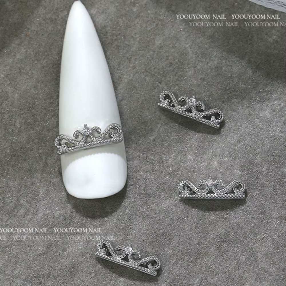 Breloques 3D en argent pour manucure, bijoux pour ongles, strass en métal et cristal, décoration ten
