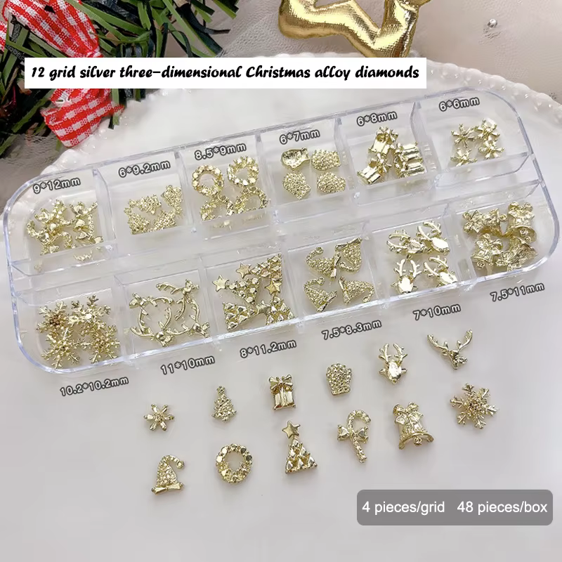 Décorations de noël pour Nail Art, avec renne mignonne, flocons de neige et cloches, accessoires pou