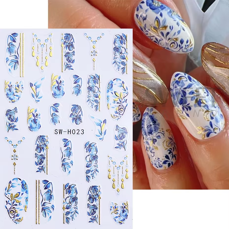 Autocollants pour ongles en forme de fleur, ligne dorée métallique, pétales de bordure bronzants 3D,