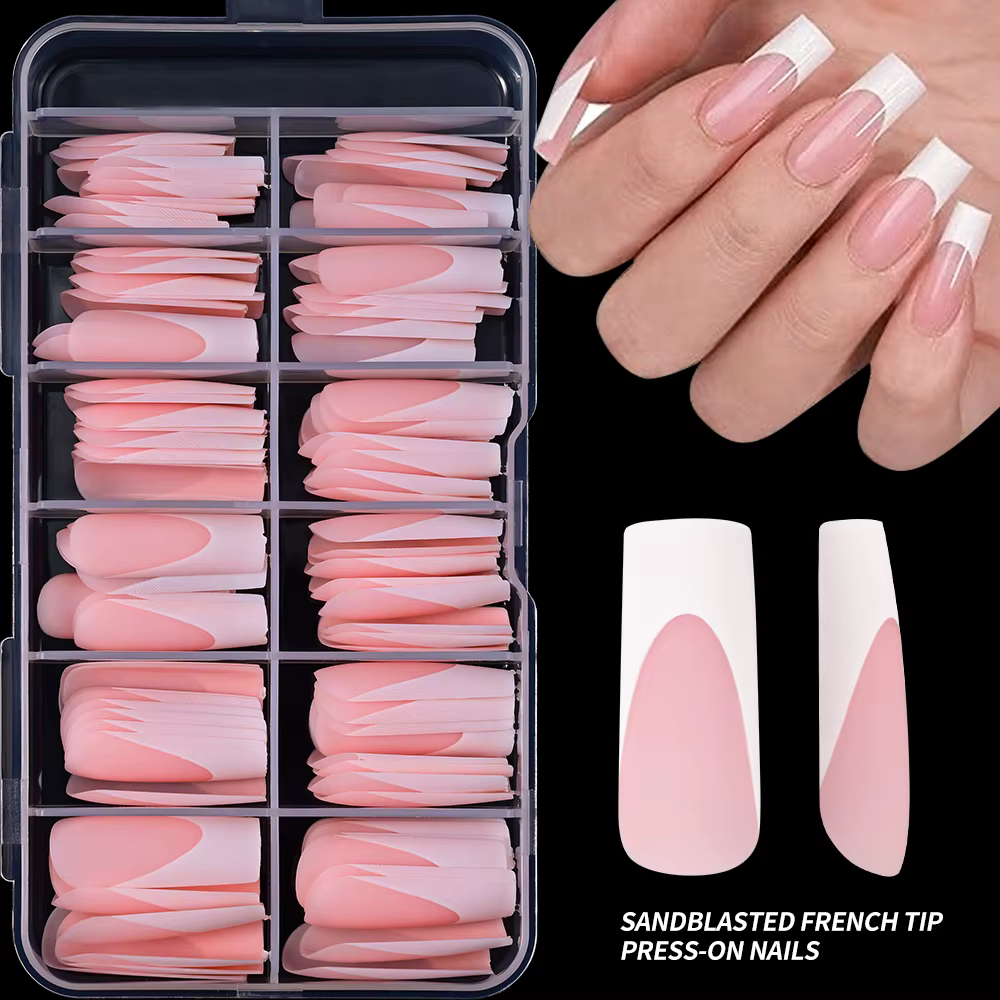 Faux ongles carrés extra longs pour extension d'ongles, couverture complète, gel souple, rose nude, 