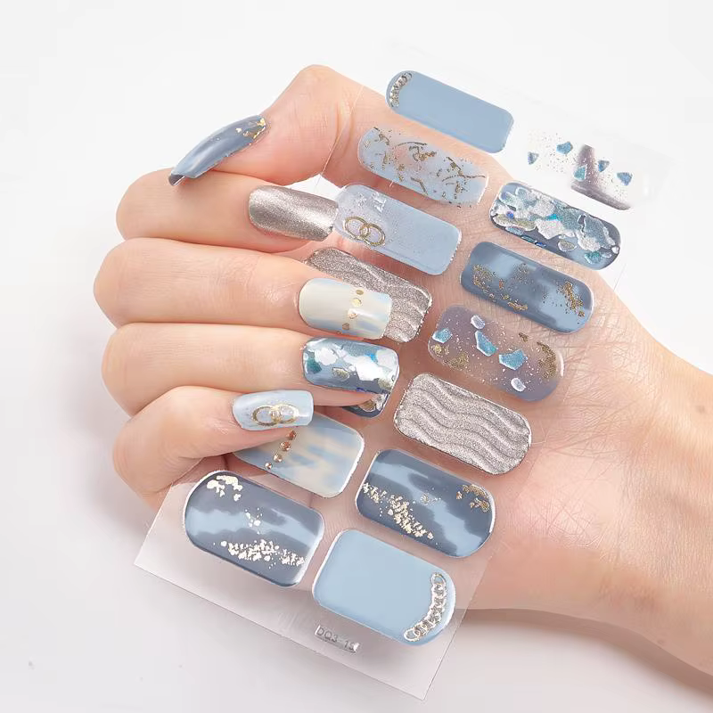 14 bandes d'autocollants pour ongles en Gel d'automne, couverture complète, Patch floral pour vernis