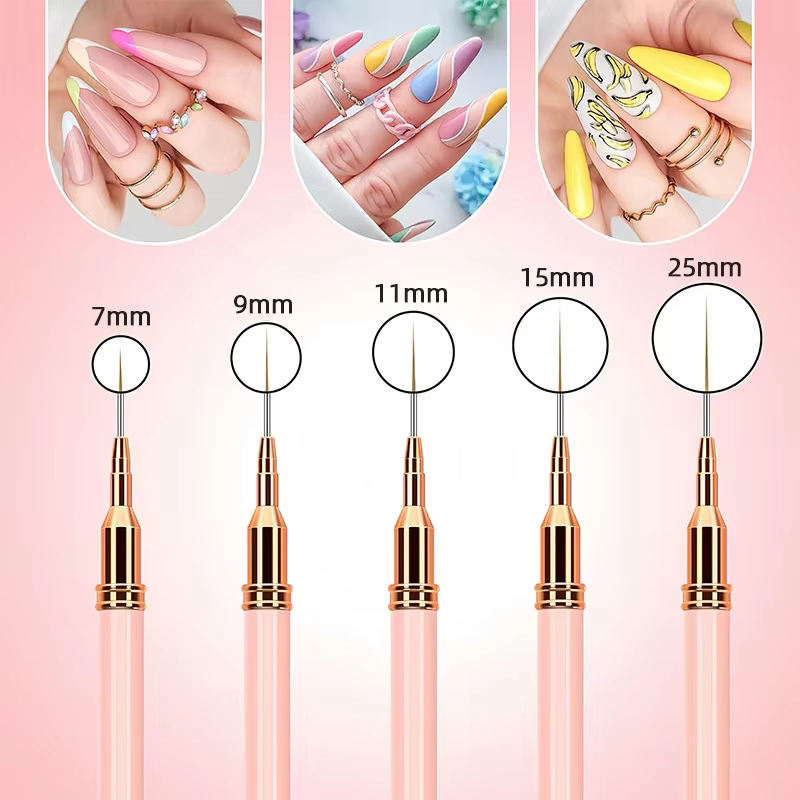 Ensemble de pinceaux pour vernis à ongles gel UV, 5 pièces, 7/9/11/15/25mm, rayures françaises, pein