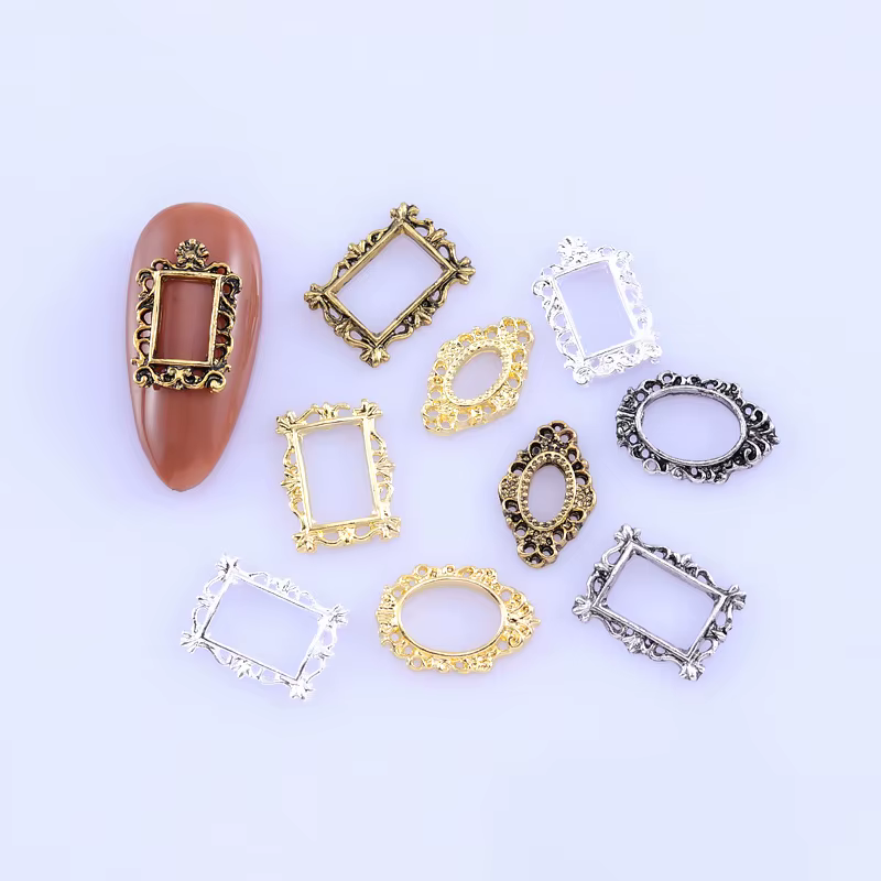 50 pièces cadres d'art d'ongle 4 formes modèles bricolage breloques en alliage pour accessoires d'on
