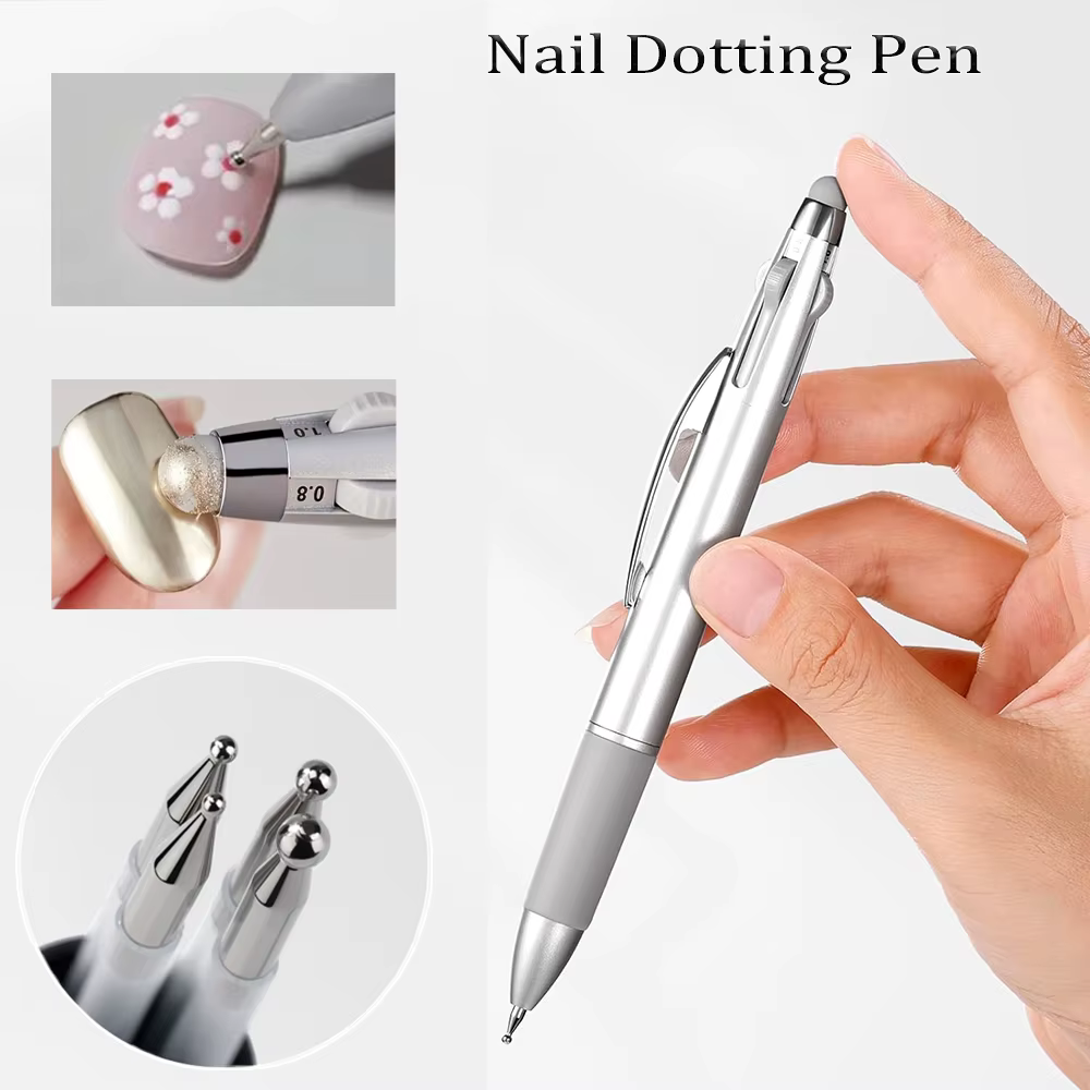 Stylo à bille 5 en 1 pour Nail Art, Type presse, taille multi-têtes, pointe ondulée/taches/perceuse 