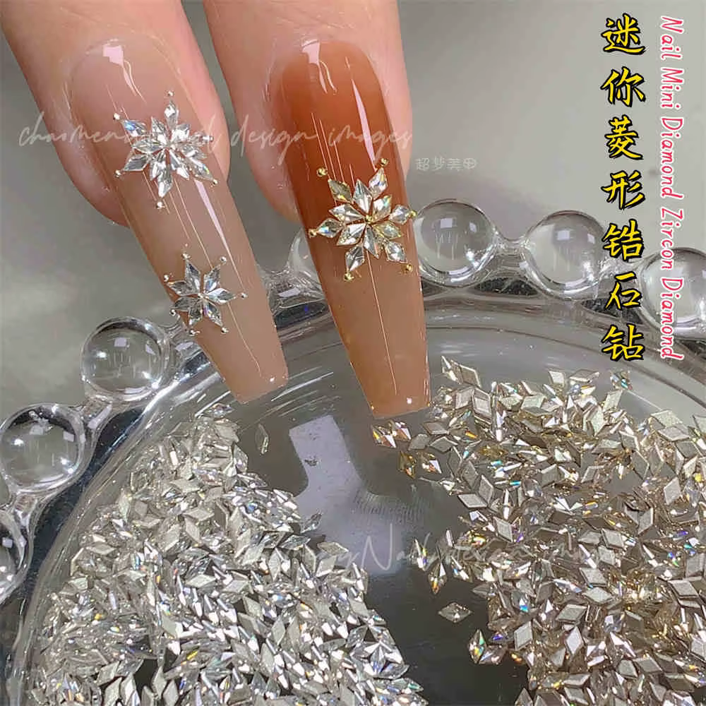 100 pièces glace-Transparent Mini étincelle Nail Art strass 1.5x3mm oeil de cheval/losange 3D paille
