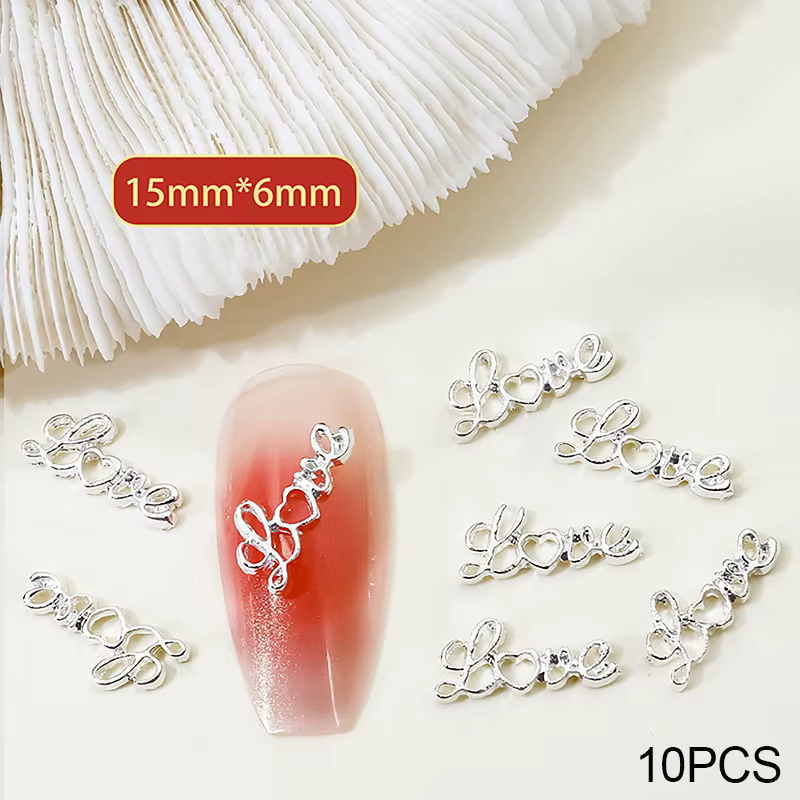 Breloques en métal avec lettres anglaises pour Nail Art, accessoires, fournitures de décoration d'on