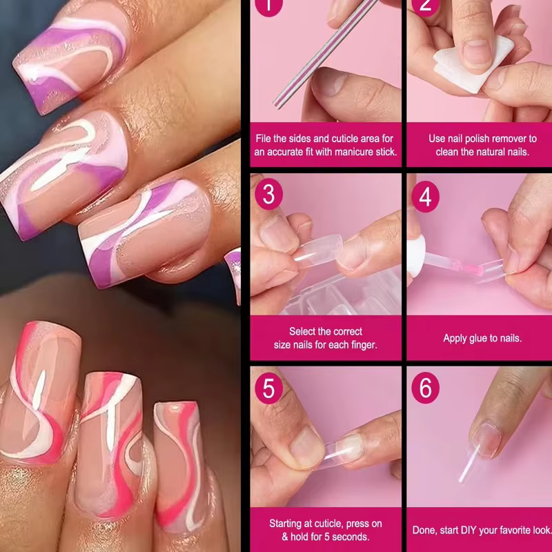 600 pointes d'ongles carrées artificielles couverture complète pointes d'ongles en Gel Transparent d
