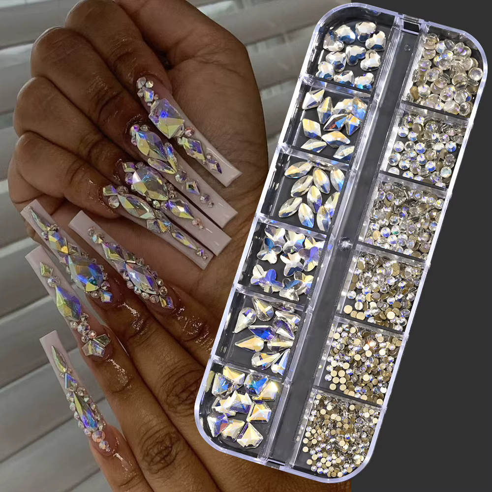 1000 pièces/boîte Champagne or diamant ongles cristal conception mixte ongles paillettes strass Non