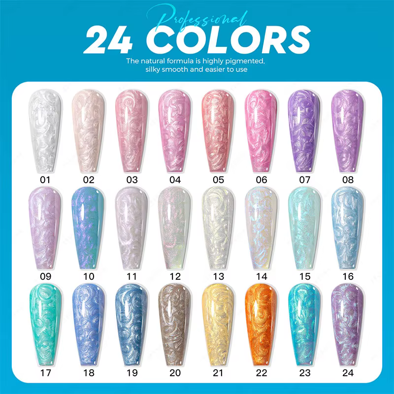 Eleanos spirale Gel 24 pièces Aurora perle coquille fil Gel vernis à ongles avec carte de couleur po