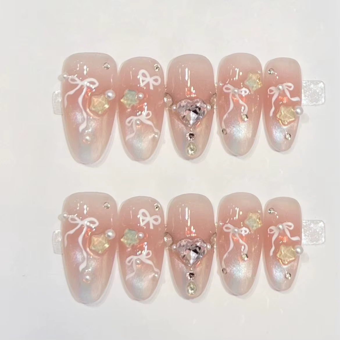Faux ongles faits à la main, couverture complète, œil de chat doré, pointes à paillettes, tête ovale