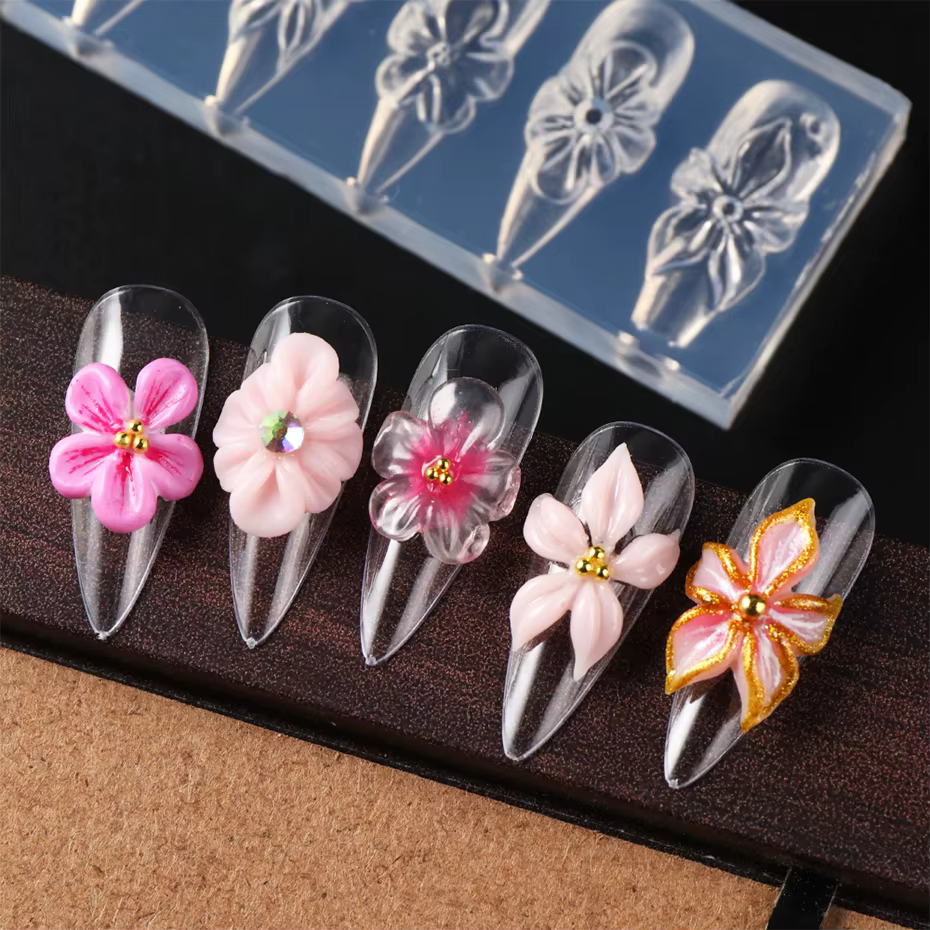 1 pièce Moule en silicone 3D pour ongles, motif fleur de printemps (Lys, Hibiscus), pour la sculptur