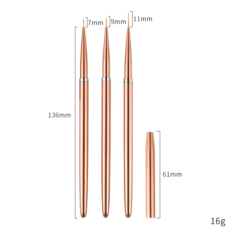 Ensemble de pinceaux de peinture pour nail art, outils de manucure, couleur or rose, 7/9/11mm, 3 piè
