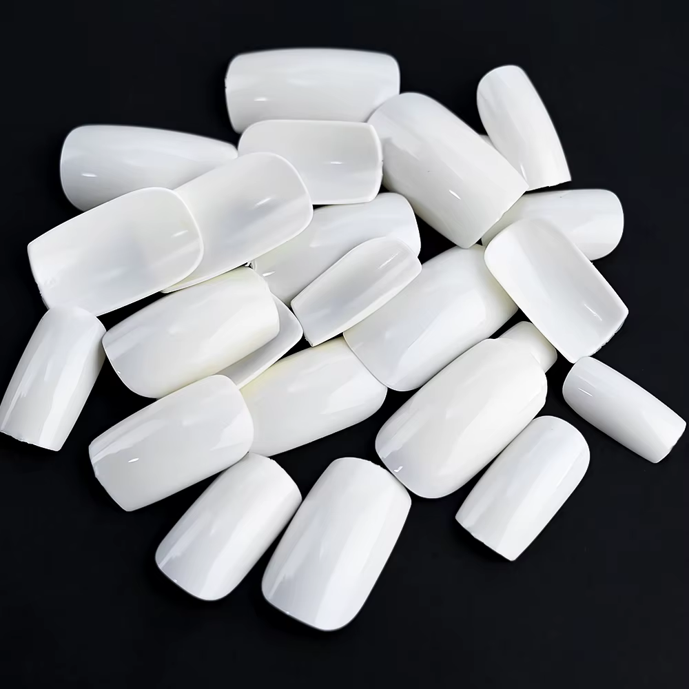 100 pièces lait blanc/rose carré court rond faux ongles couverture complète acrylique faux ongles li