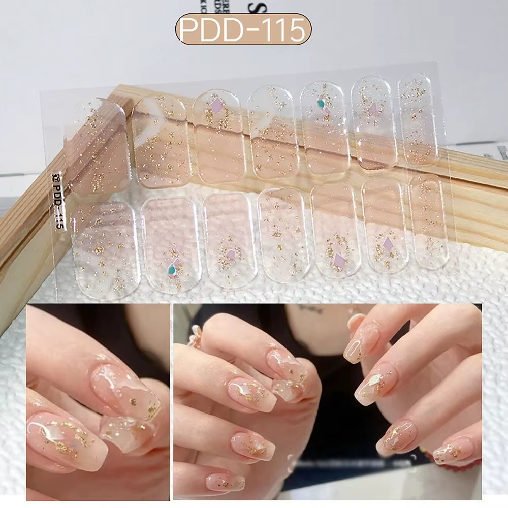 14 bandes d'autocollants pour ongles en Gel, couverture complète florale, bandes de vernis à ongles 