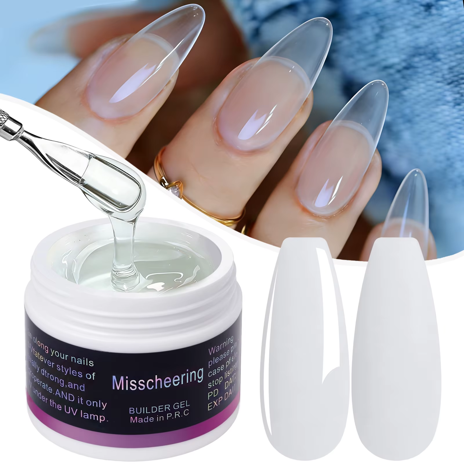 Misscheering Gel de construction pour ongles 60ml Transparent / Rose Nude / Blanc Gel UV LED dur pou