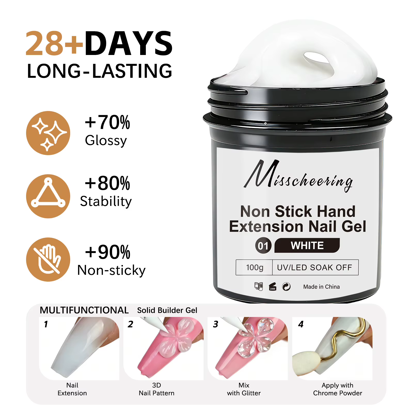 100g blanc clair antiadhésif Extension de main Gel pour ongles 3D façonnage sculpture Nail Art solid