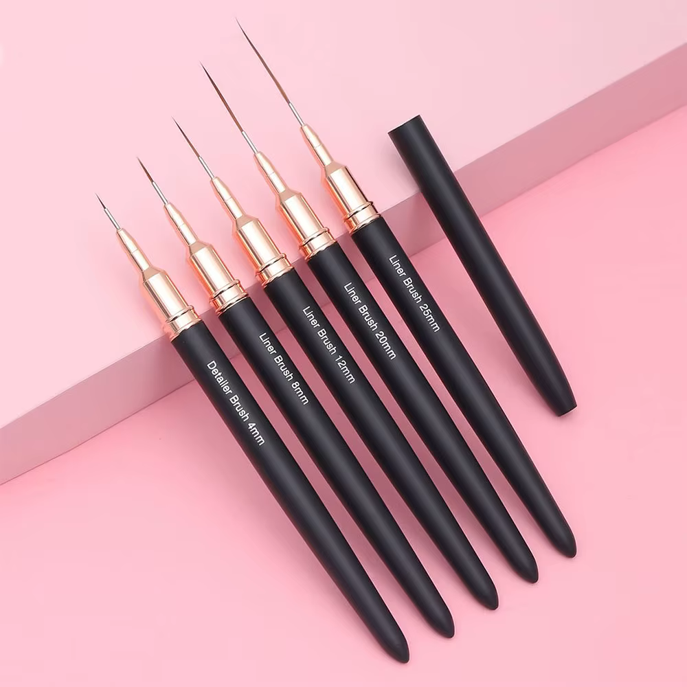 Pinceaux noirs pour Nail Art, 5 tailles, stylo de conception d'ongles/8/12/20/25mm, outil de dessin 