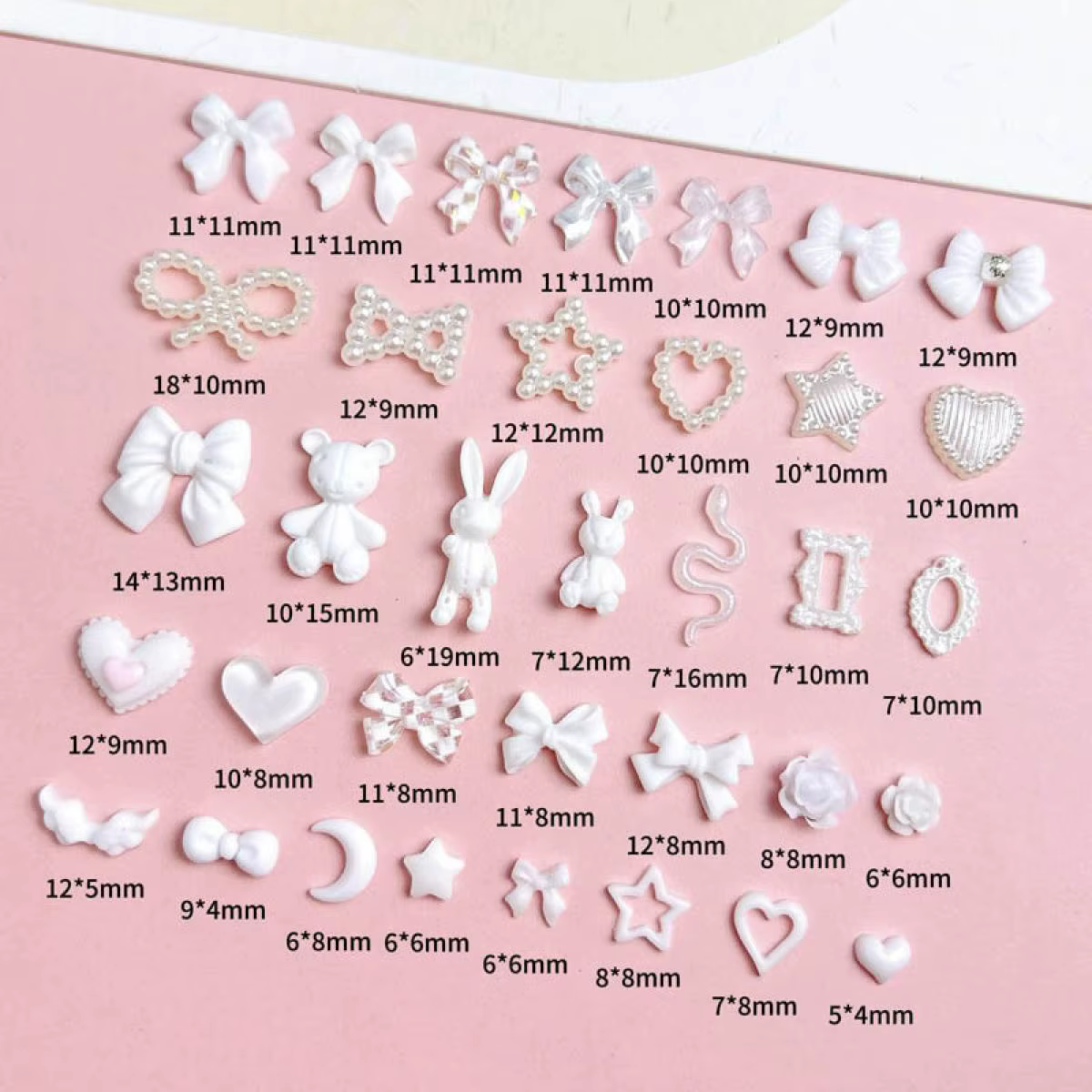 Breloques à ongles en résine hybride, mélange aléatoire, nœud, cœur, fleur, étoile évidée, strass si