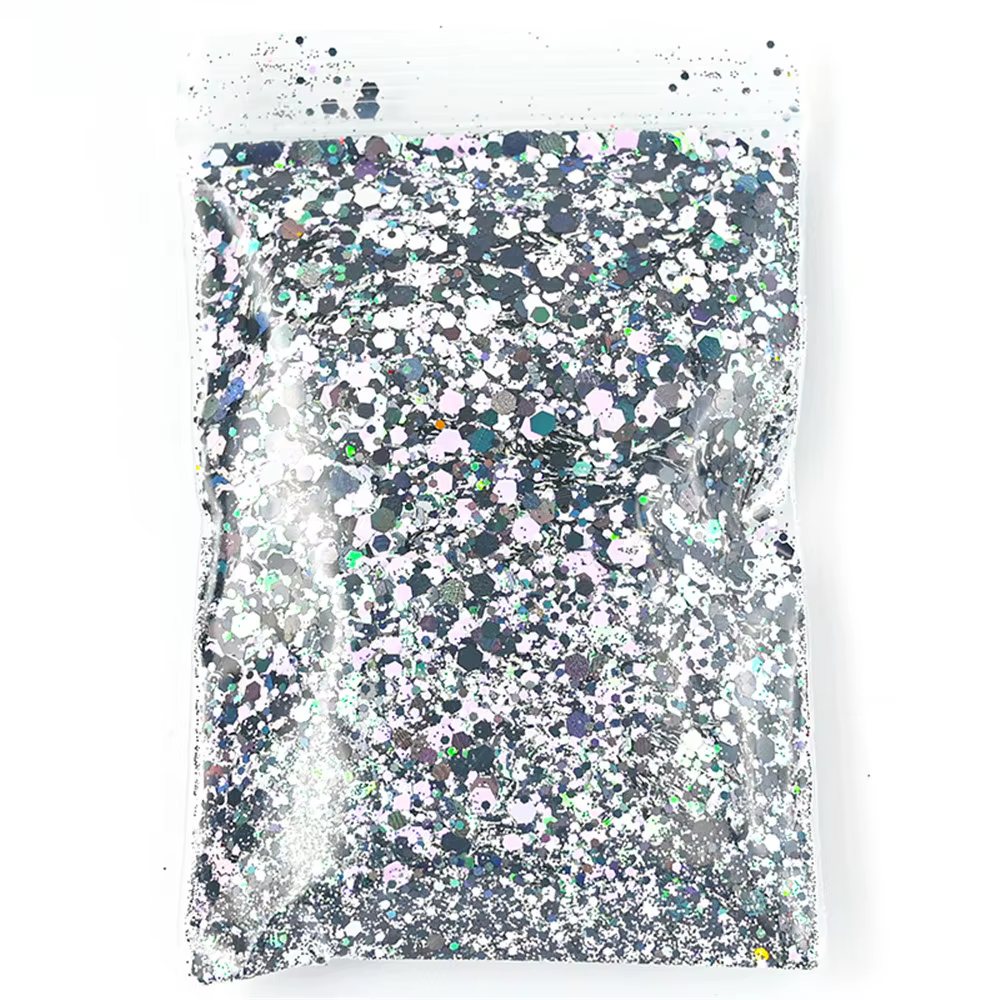 50G holographique mixte hexagone gros paillettes Laser brillant irisé Nail Art paillettes résine tra