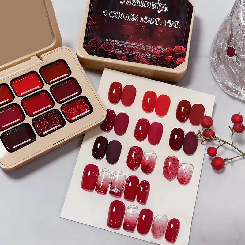 Ensemble de vernis à ongles solide collant rouge vin 9 couleurs-nouvelles tendances: rouge tomate, r