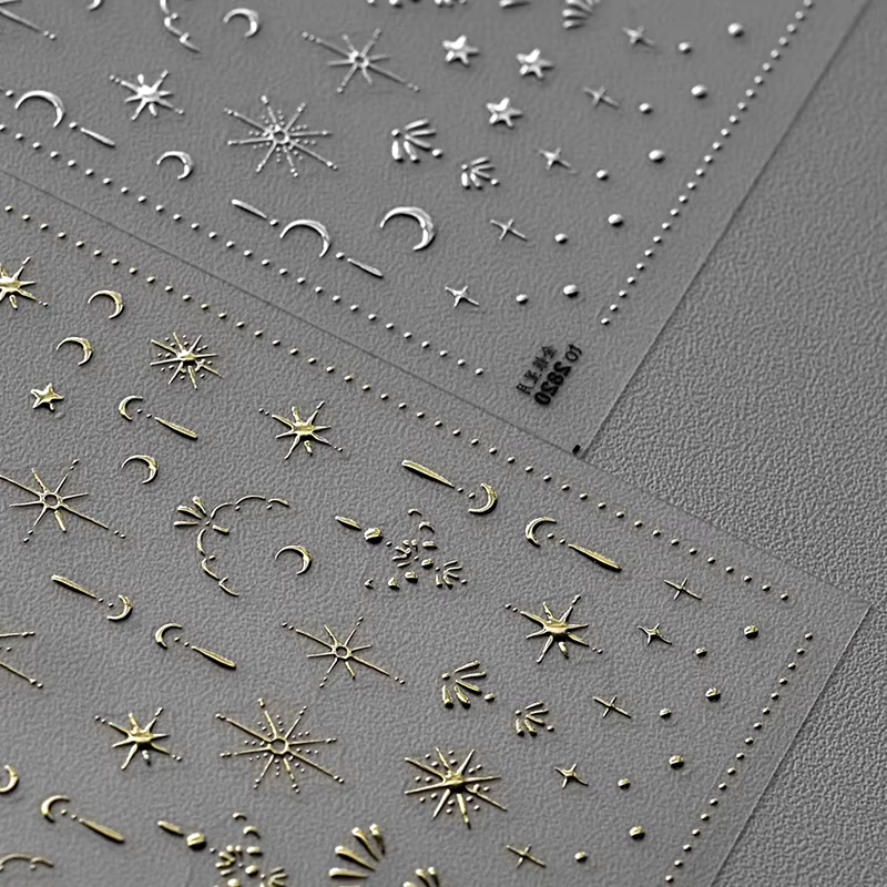 Autocollant 3D étoile/argent/soleil/lune bronzant pour Nail Art, Styles Laser étoile lune, décalcoma