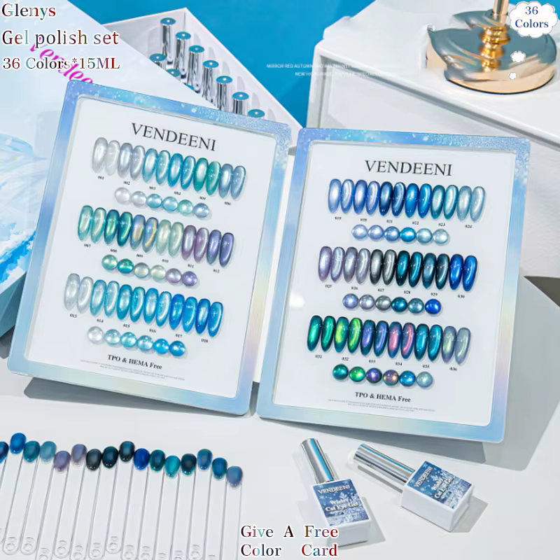 Glenys – Kit de vernis à ongles gel effet œil de chat 36 couleurs, série populaire, carte de couleur