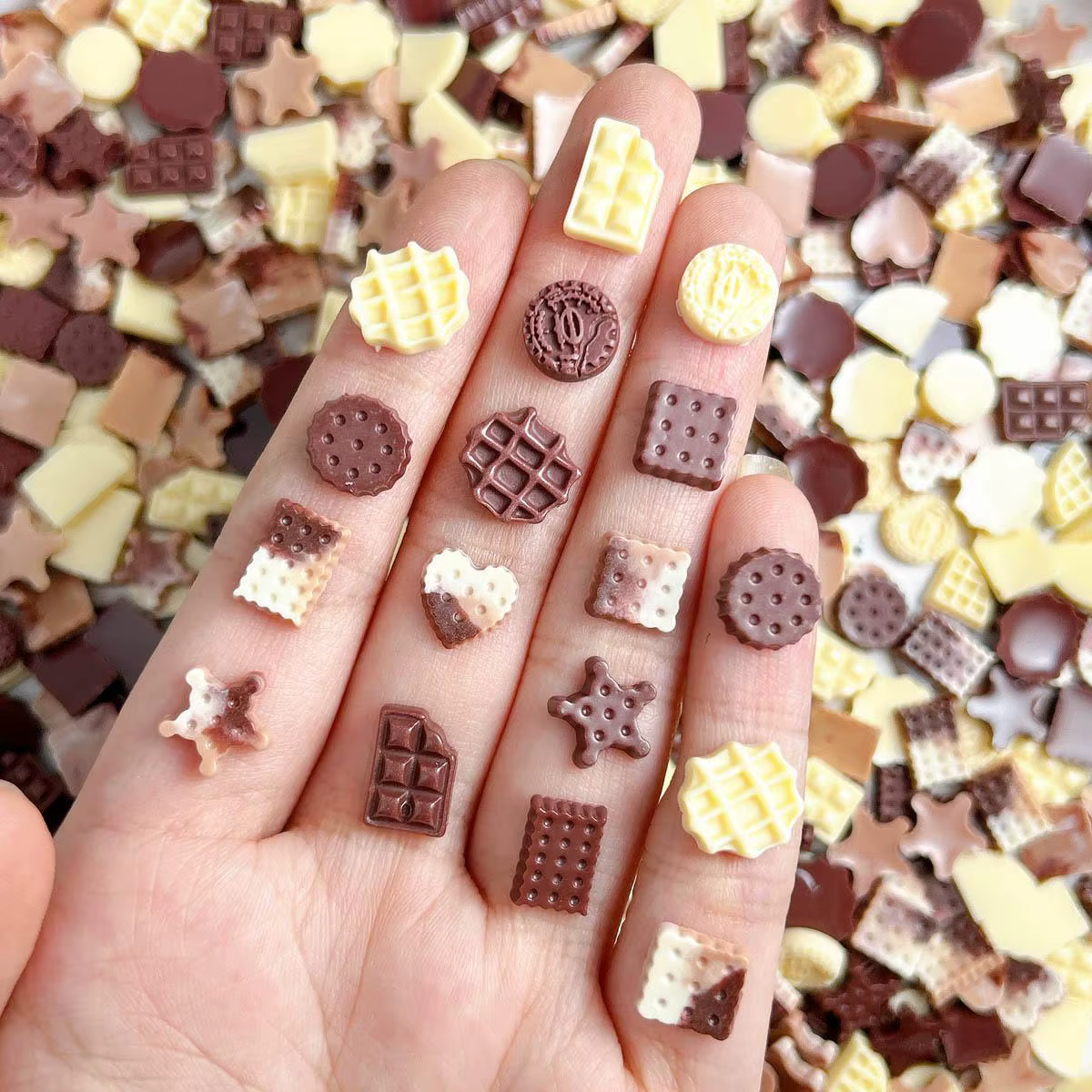 Breloques pour ongles en résine, mélange aléatoire de biscuits au chocolat simulés 3D, mignons biscu
