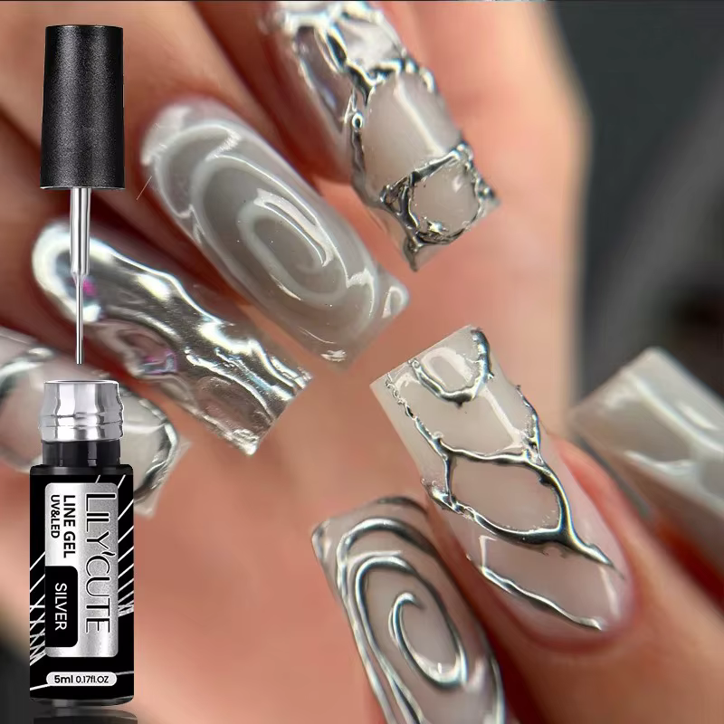 LILYCUTE 5ml Super brillant argent métallique peinture Liner Gel vernis à ongles dessin rayure Graff