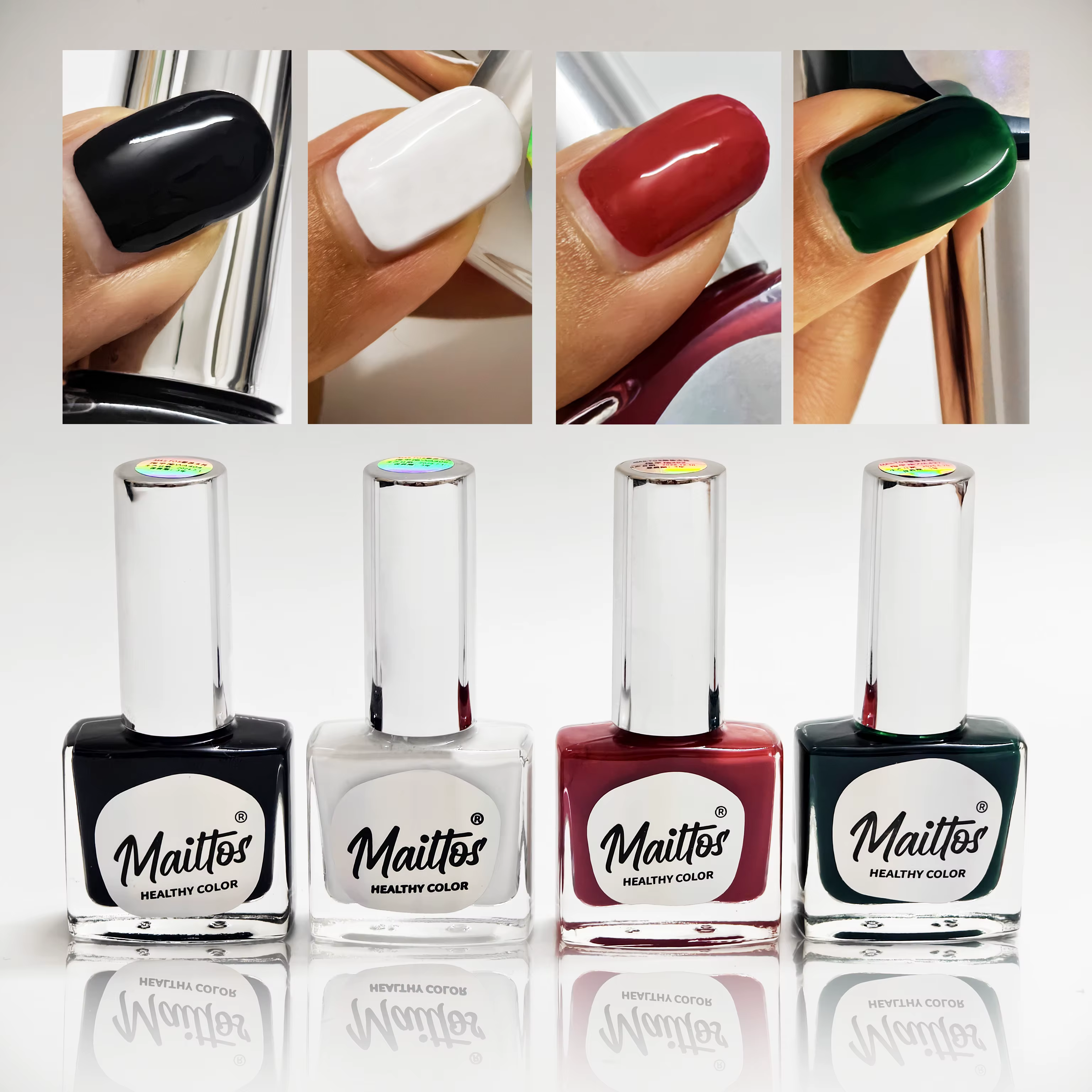 12mlx4 [402/404/506/527] Vernis à ongles à base d'eau rouge, vert, noir, blanc, sans odeur, séchage 