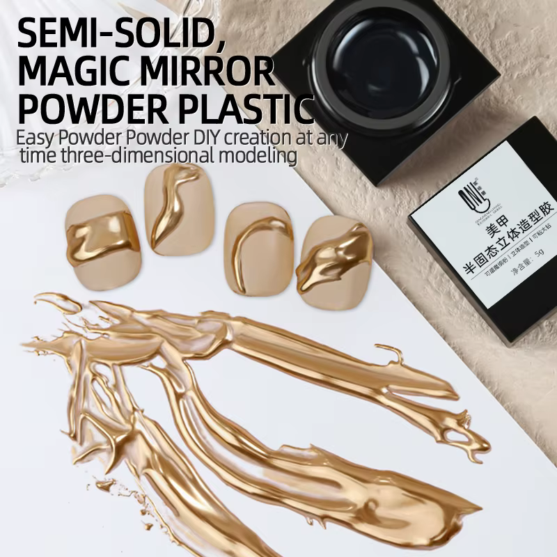Gel de modélisation de vernis à ongles semi-solide, poudre de miroir magique, modèle 3D, colle à ong