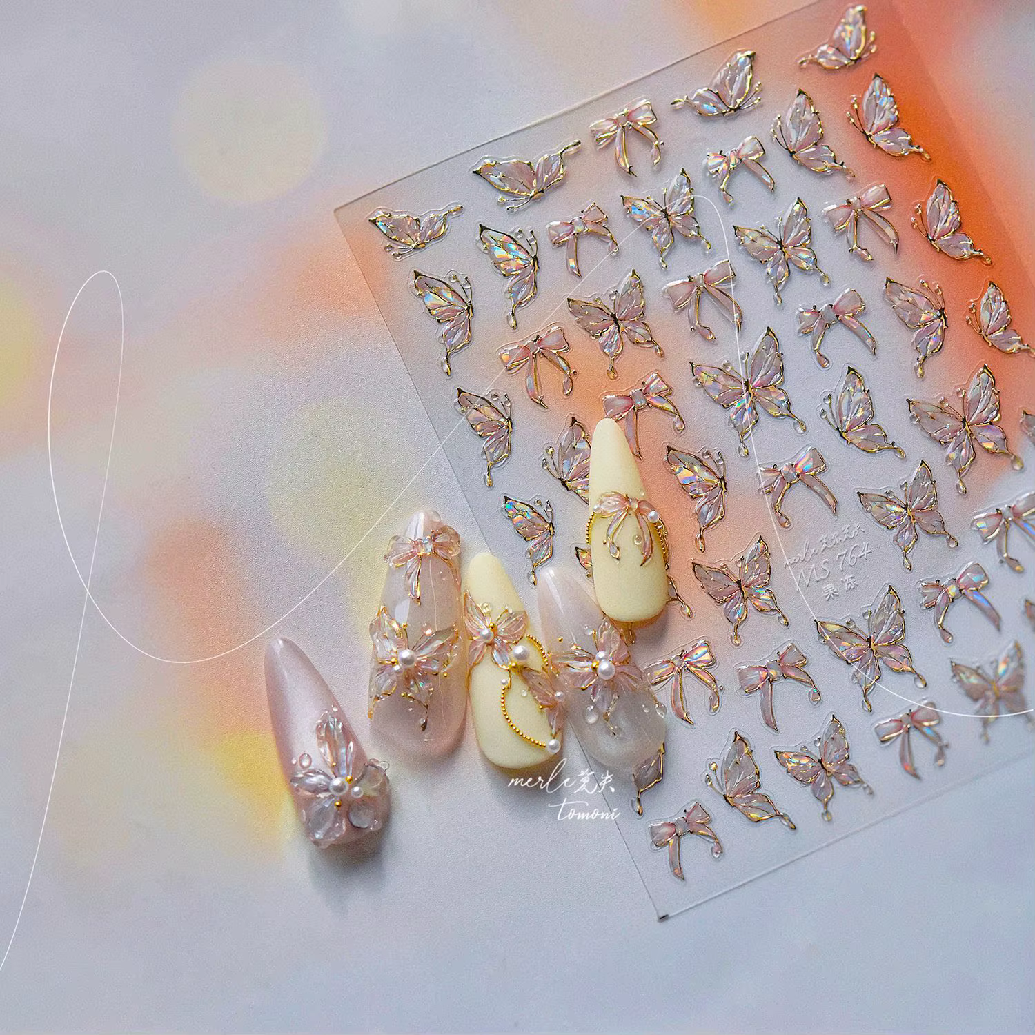 Autocollants pour ongles en gelée, papillon brillant et charmant, autocollants auto-adhésifs pour Na