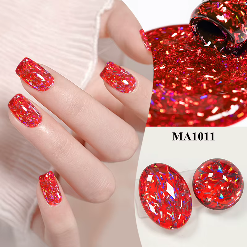 Vernis à ongles Gel à paillettes rouge de noël, 7ml, effet brillant, Semi-Permanent, UV LED, fournit