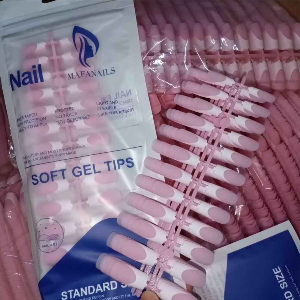 120 pièces rose pointe française ongles à pression longueur moyenne forme carrée avec finition brill