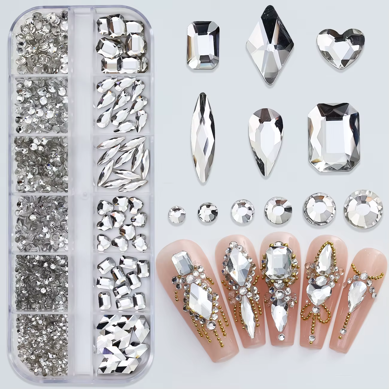 12 grilles rose mixte ongles strass luxe ongles breloques paillettes cristal bijoux gemmes Nail Art 