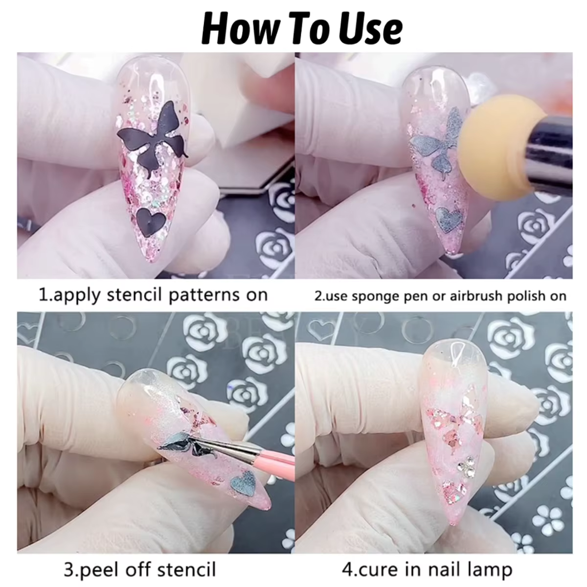 2 à 50 feuilles d'autocollants transparents pour ongles, découpés au laser, motifs étoile, nœud, pap