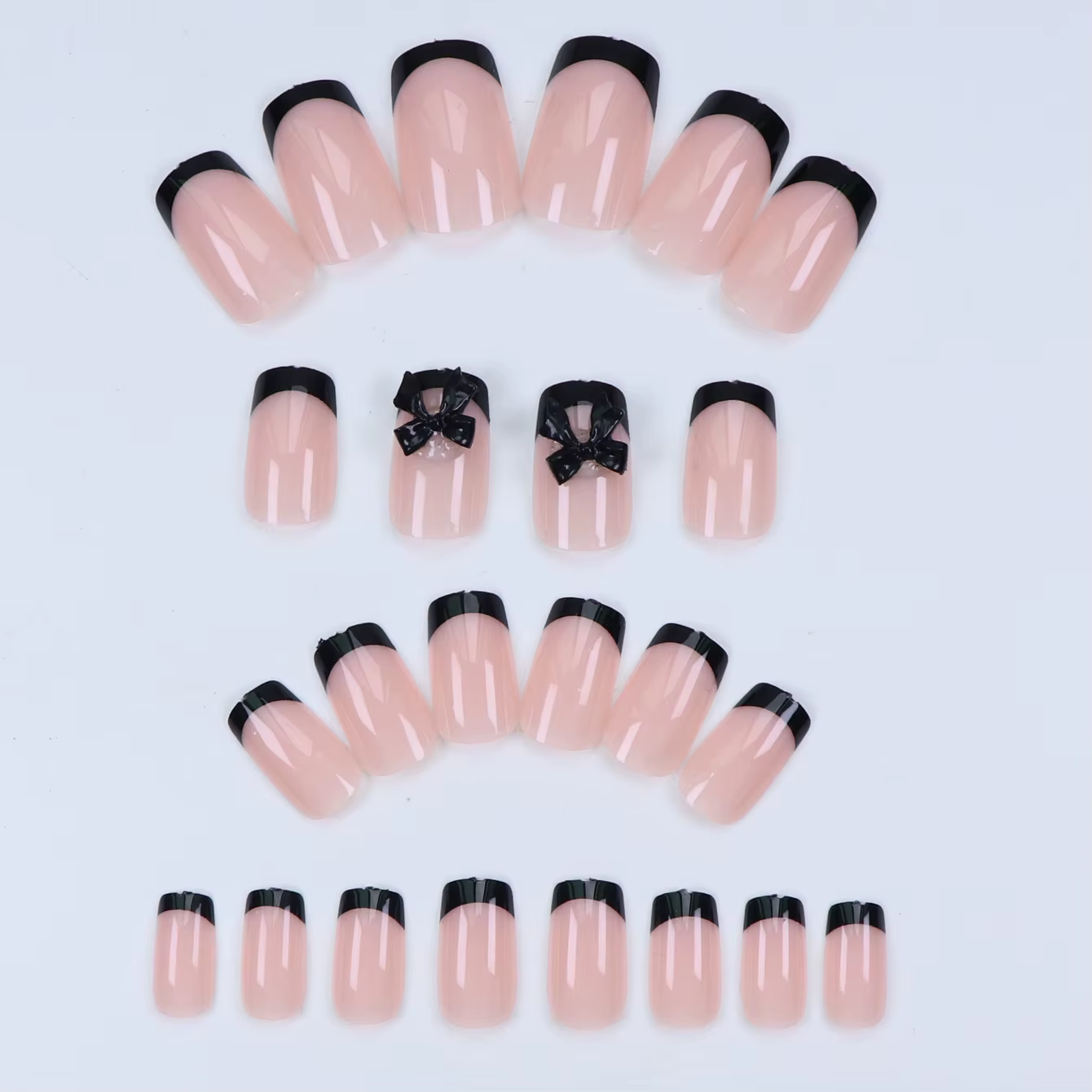 24 pièces presse sur ongles nœud papillon noir presse sur ongles blanc perle douce pointe française