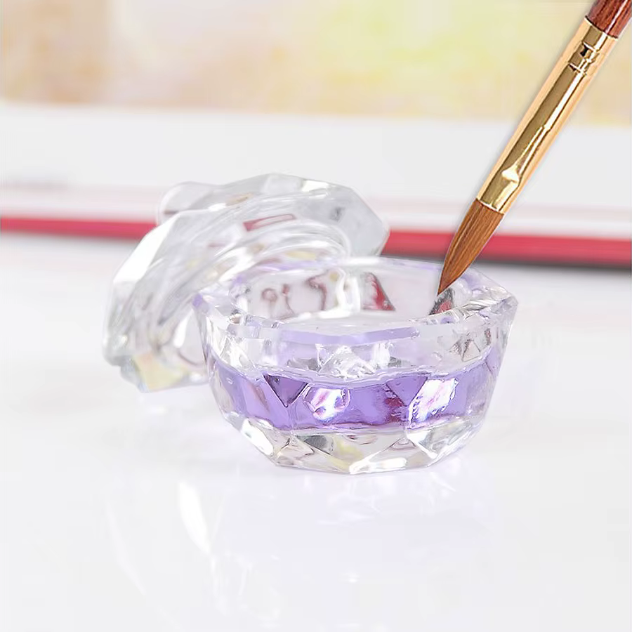 Tasse en verre pour Nail Art avec couvercle pour liquide acrylique, nettoyeur de brosses, plat Dappe