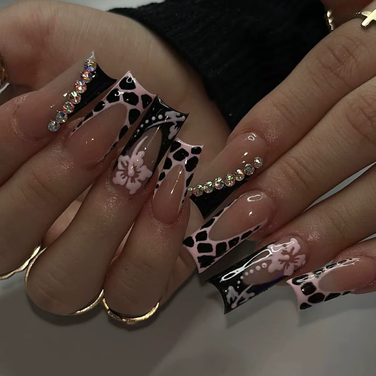 24 pièces blanc frontière française portable cercueil couleur diamant faux ongles conseils fleur con