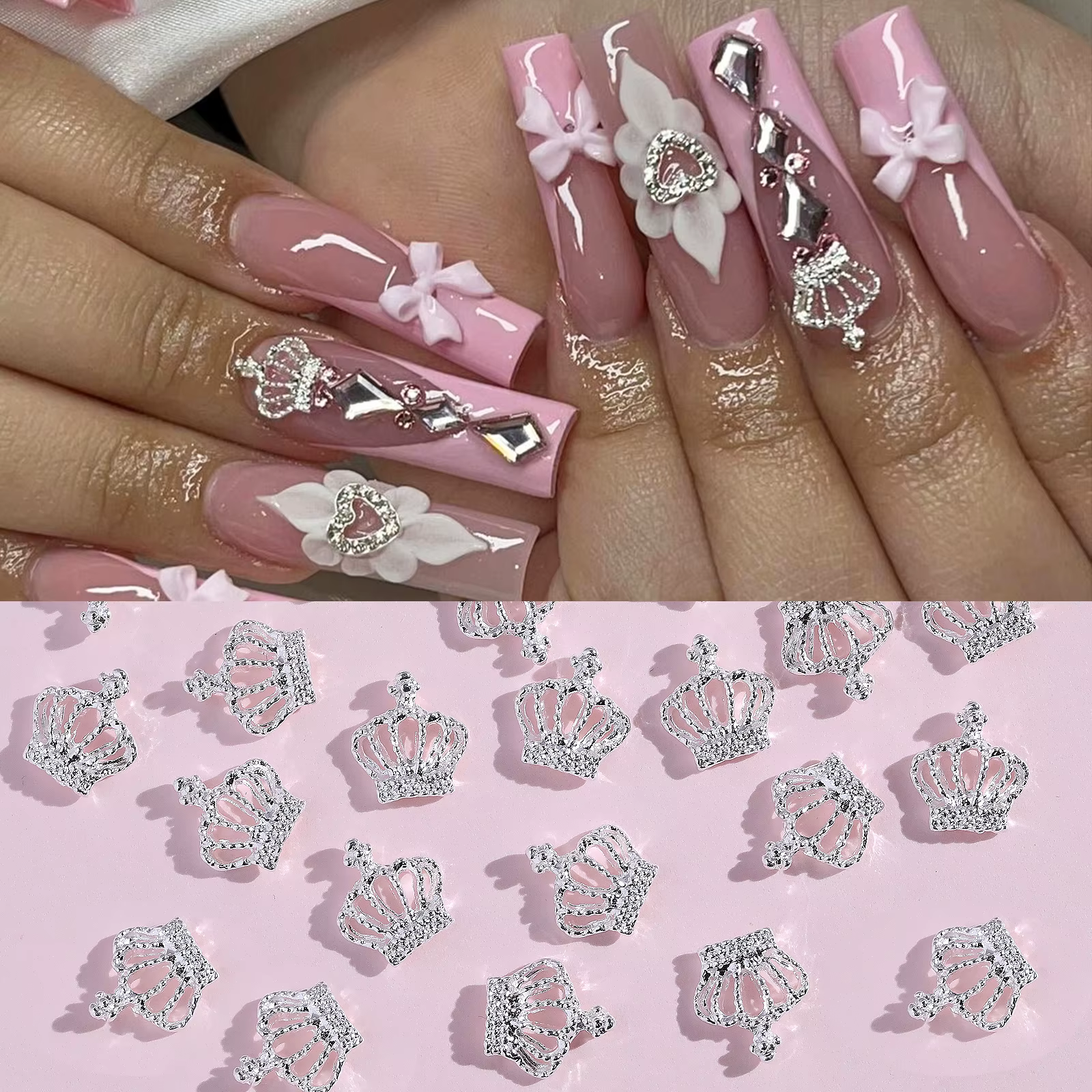 Breloques pour ongles, Design couronne, avec strass, accessoires pour Nail Art, fournitures pour fem