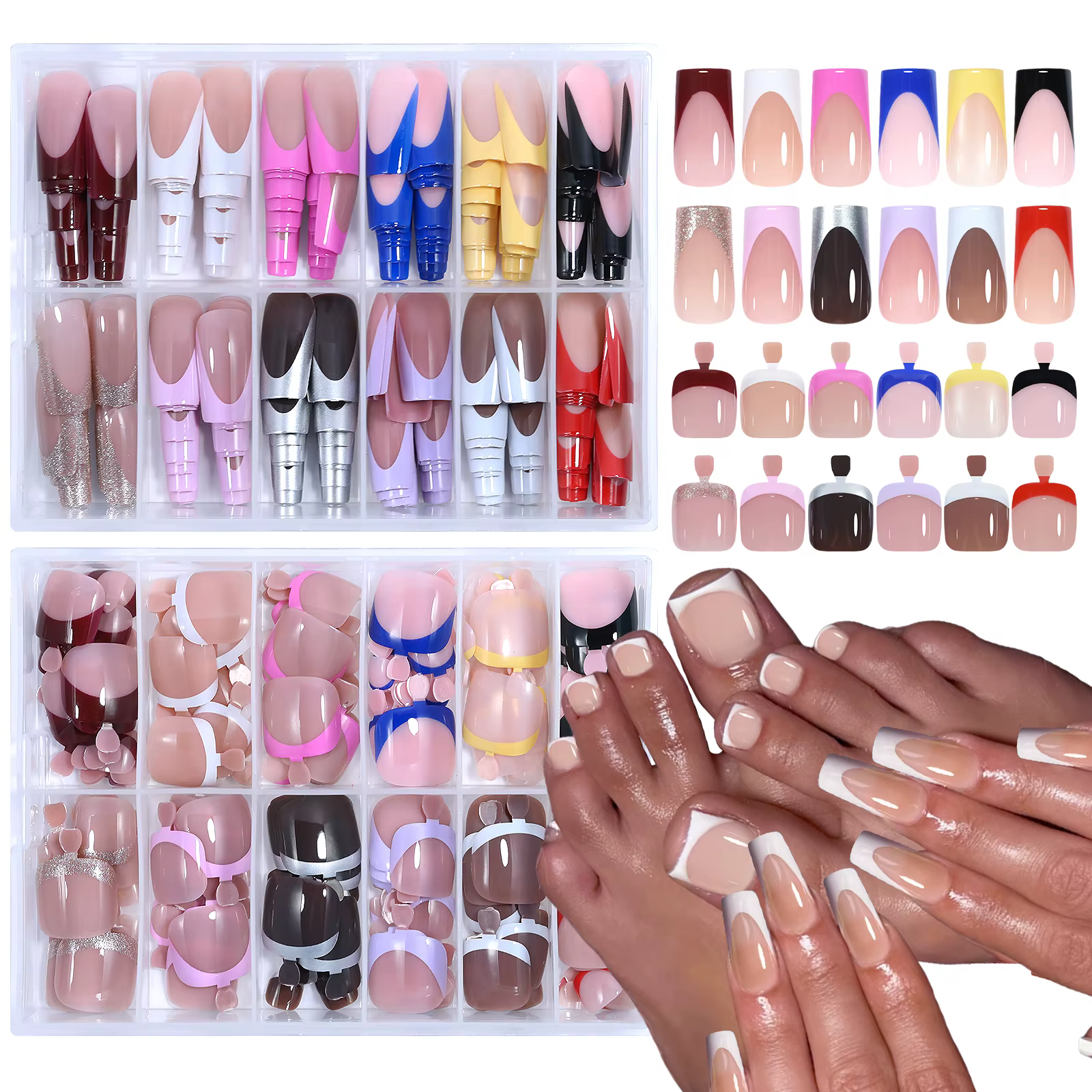 Faux ongles français en acrylique, armure carrée moyenne, couverture complète, pointes pouvant être 