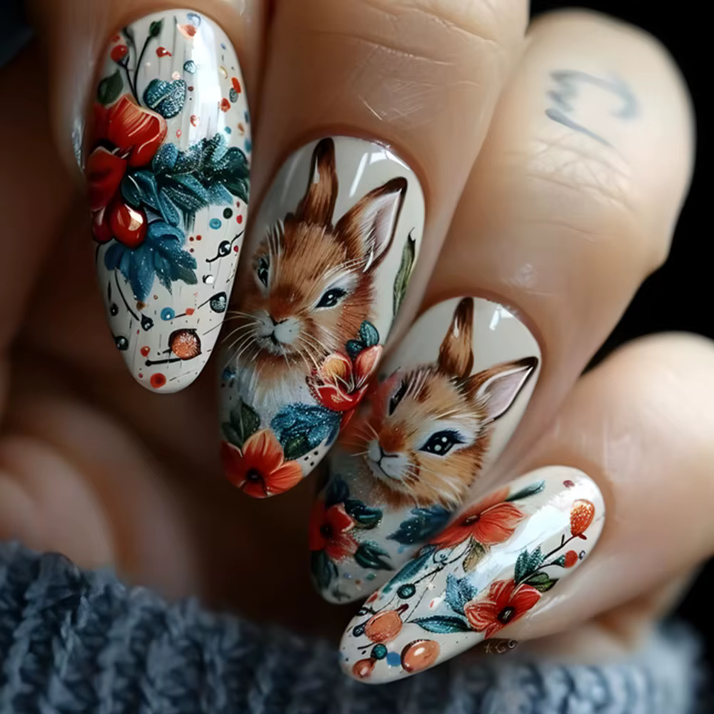 Faux ongles courts, moyens et longs, pour femmes, pointes de ballet carrées en amande, animaux migno