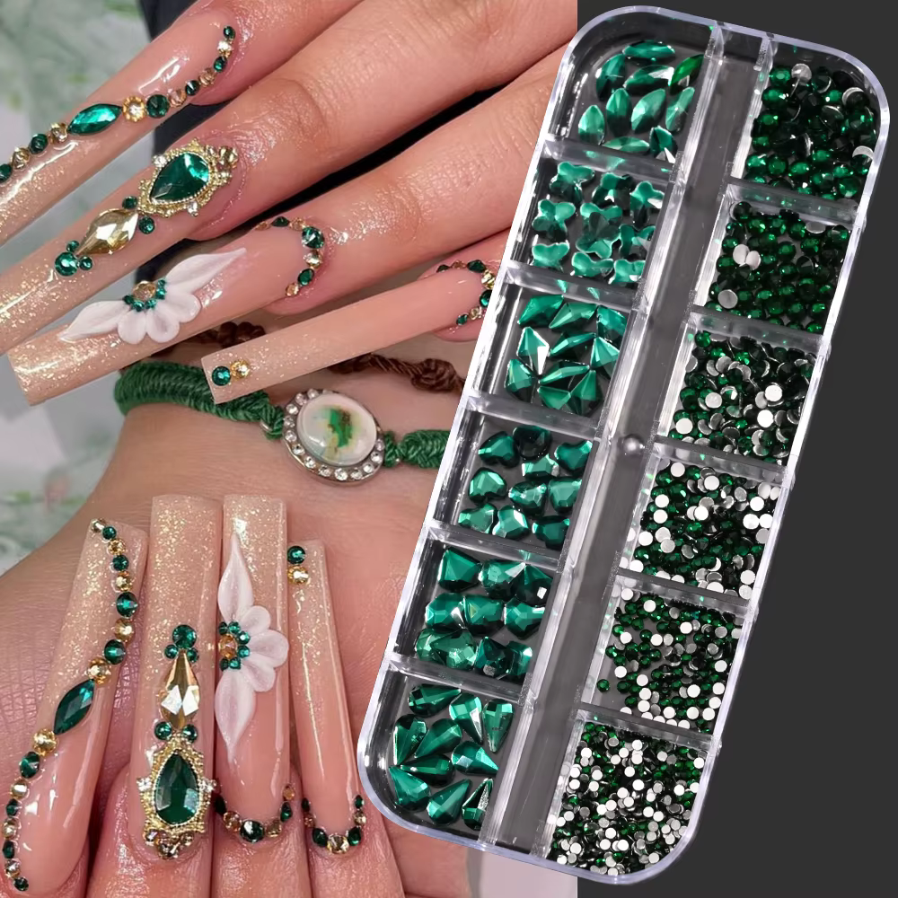 1000 pièces/boîte Champagne or diamant ongles cristal conception mixte ongles paillettes strass Non