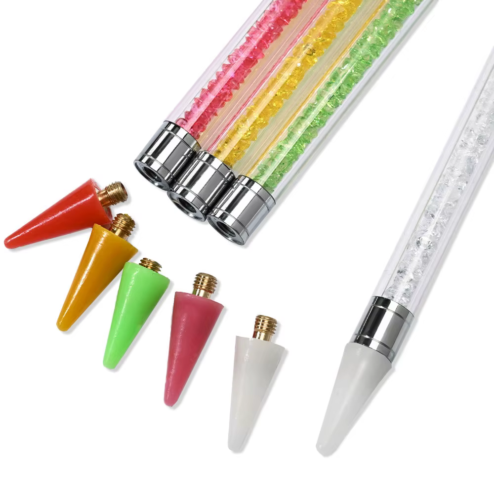 Stylo à points pour ramassage de strass, poignée en cristal, stylo à double extrémité pour perceuse